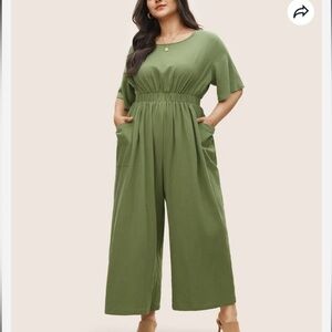BloomChic  Plus Size 4XL Solid Elastic Waist Patched Pocket Jumpsuit